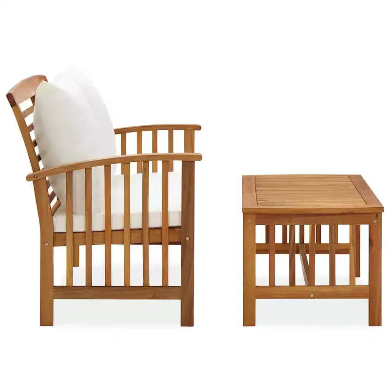 vidaXL Salon de jardin Coussins crème, Bois naturel