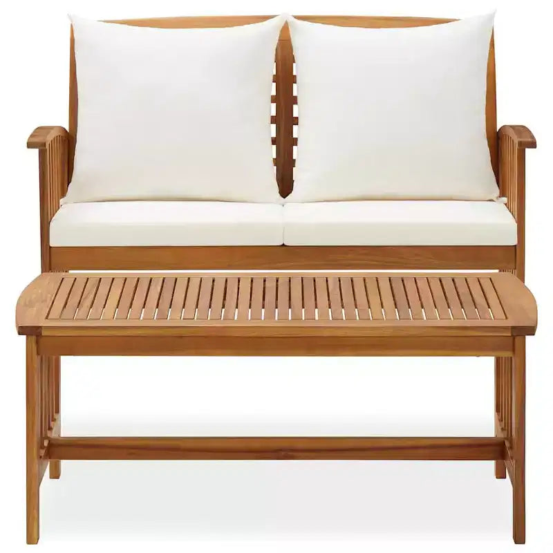 vidaXL Salon de jardin Coussins crème, Bois naturel