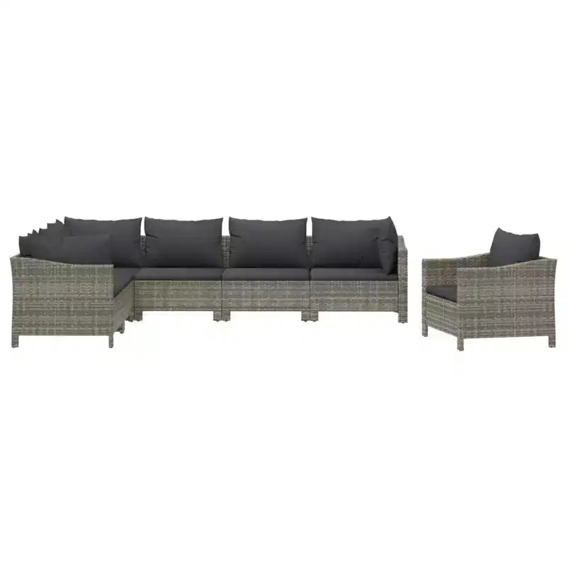 vidaXL Salon de jardin gris en résine tressée, acier enduit de poudre, tissu