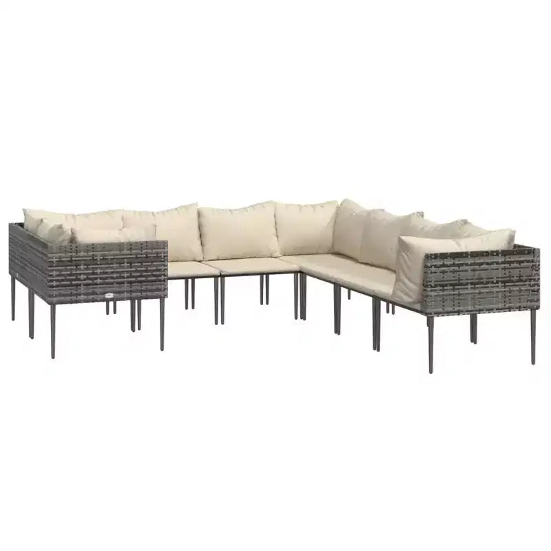 vidaXL Salon de jardin gris en résine tressée Grand Modulable