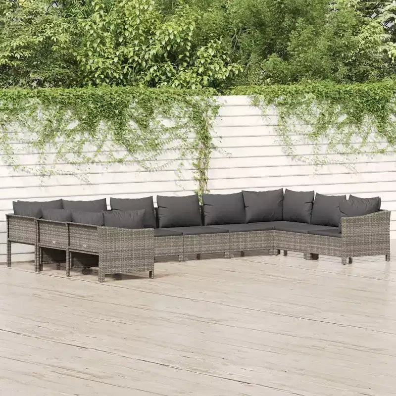 vidaXL Salon de jardin gris en résine tressée, acier revêtu par poudre, polyester