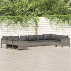 vidaXL Salon de jardin gris en résine tressée, acier revêtu par poudre, polyester