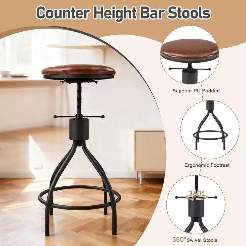 Ensemble table de bar et 4 tabourets pivotants réglables en hauteur Karl Home 213 cm, marron, pour salle à manger, cuisine et salon