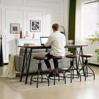 Ensemble table de bar et 4 tabourets pivotants réglables en hauteur Karl Home 213 cm, marron, pour salle à manger, cuisine et salon