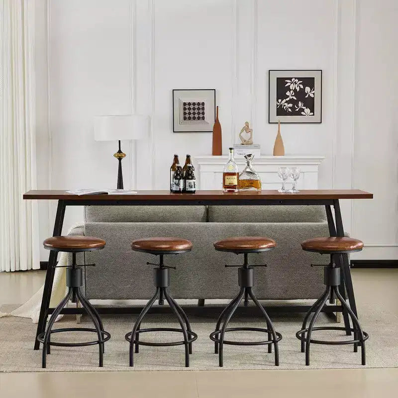 Ensemble table de bar et 4 tabourets pivotants réglables en hauteur Karl Home 213 cm, marron, pour salle à manger, cuisine et salon