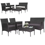 Costway 4PCS Outdoor Furniture Set Patio Rattan Conversation Set w/ Gray & Off White Cushion