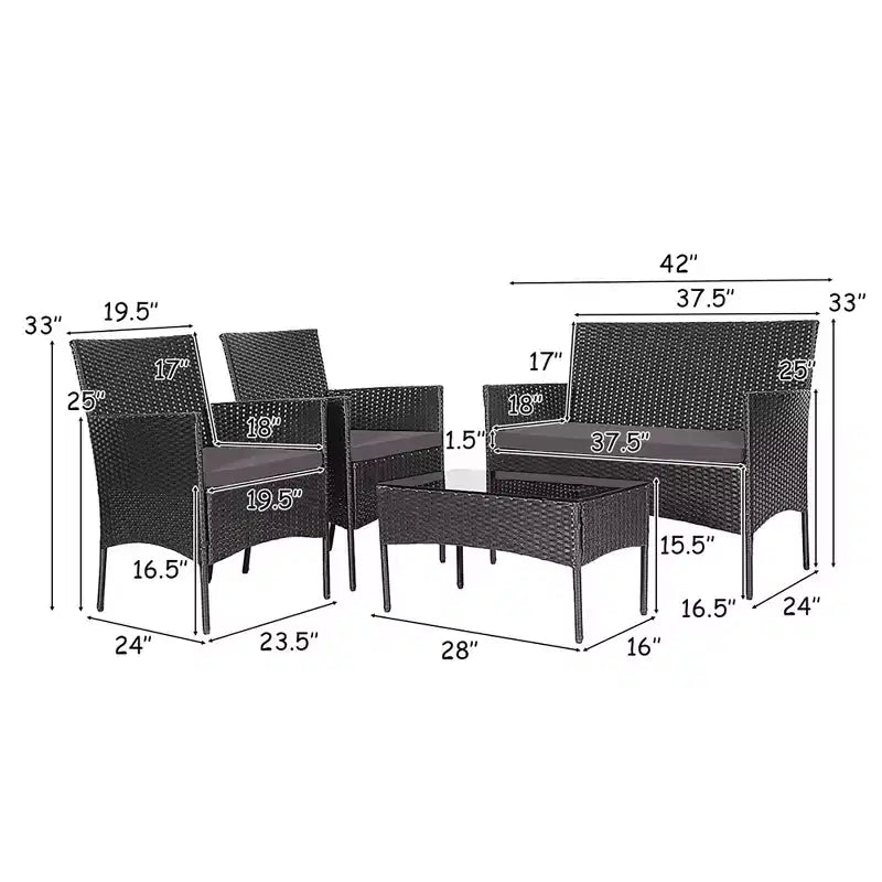 Costway Ensemble de Meubles d'extérieur 4 pièces Salon de Jardin en Rotin avec Coussins Gris et Blanc Cassé