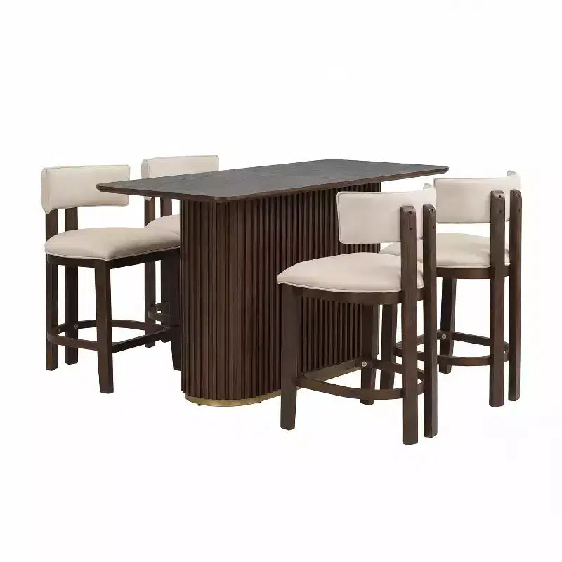 Christopher Knight Home Quini Ensemble de salle à manger moderne 5 pièces en bois avec piédestal et pieds en bois d'hévéa