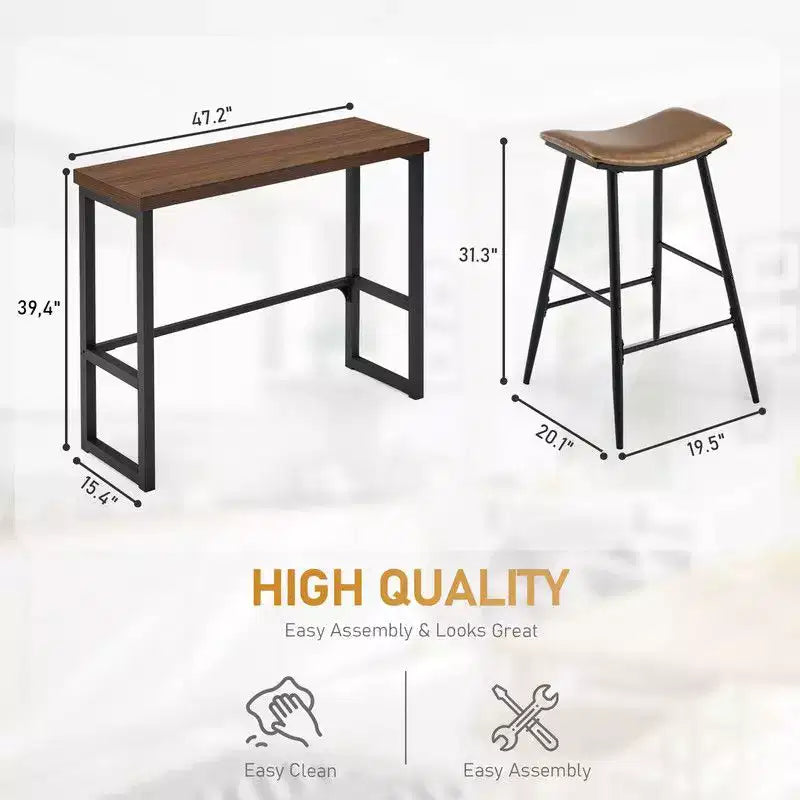 Table de bar moderne hauteur comptoir 120 cm et tabourets avec 2 chaises pour salle à manger de cuisine