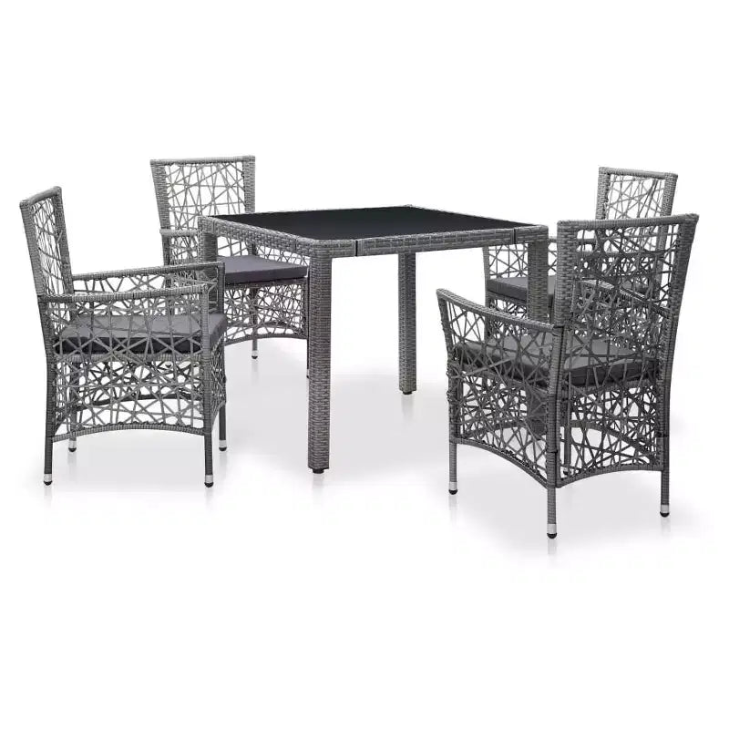 vidaXL Dining Set PE rattan, Steel, Tempered Glass Large