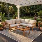 Christopher Knight Home Hanna - Ensemble de canapé sectionnel d'extérieur 4 pièces en bois d'acacia avec corde tressée à la main