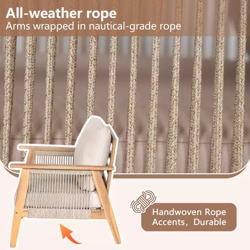 Christopher Knight Home Hanna - Ensemble de canapé sectionnel d'extérieur 4 pièces en bois d'acacia avec corde tressée à la main