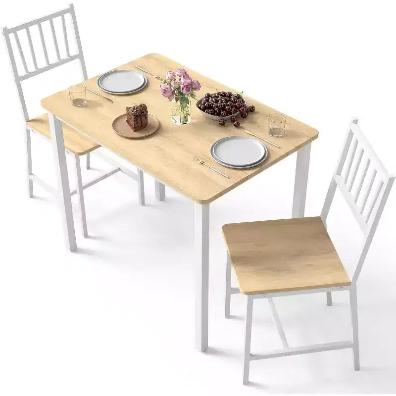 MooxvMoo 3-Piece Rectangular Dining Table Set for 2, Kitchen Table Set with 2 Chairs, Breakfast Nook Furniture for Kitchens, Dining Room, White