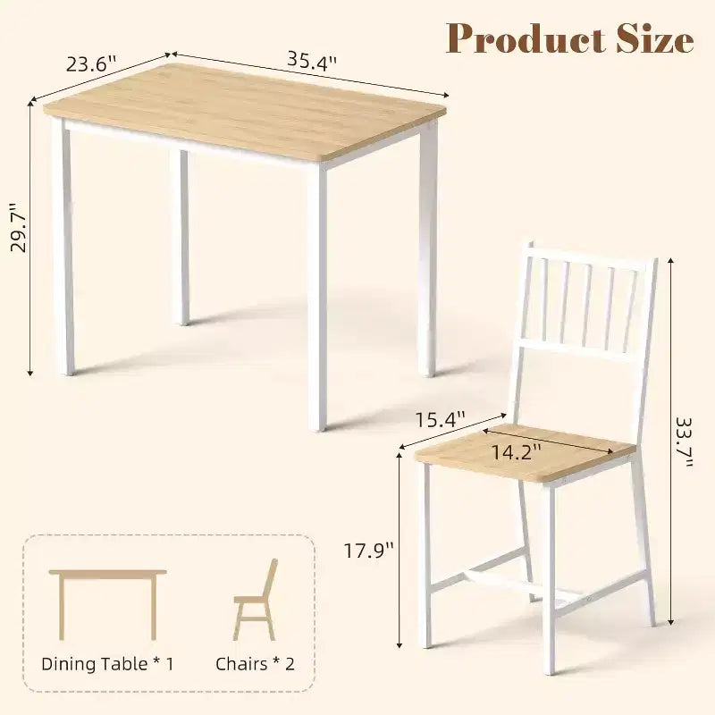 MooxvMoo Ensemble table à manger rectangulaire 3 pièces pour 2, ensemble table de cuisine avec 2 chaises, mobilier de coin petit-déjeuner pour cuisines, salle à manger, blanc