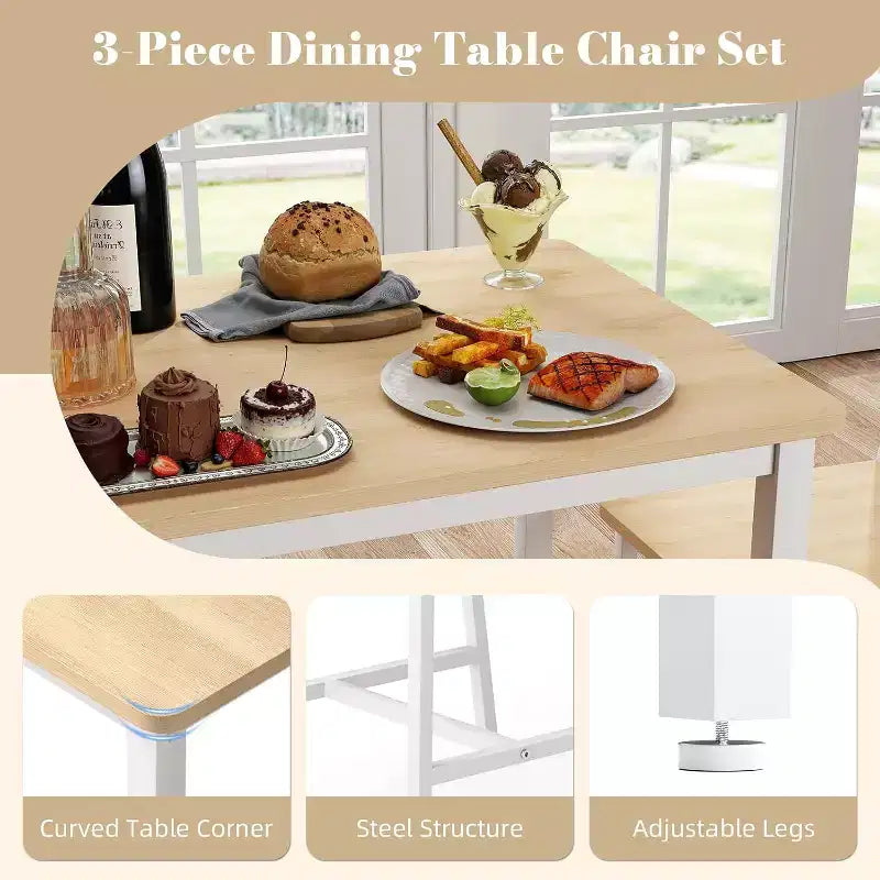 MooxvMoo Ensemble table à manger rectangulaire 3 pièces pour 2, ensemble table de cuisine avec 2 chaises, mobilier de coin petit-déjeuner pour cuisines, salle à manger, blanc