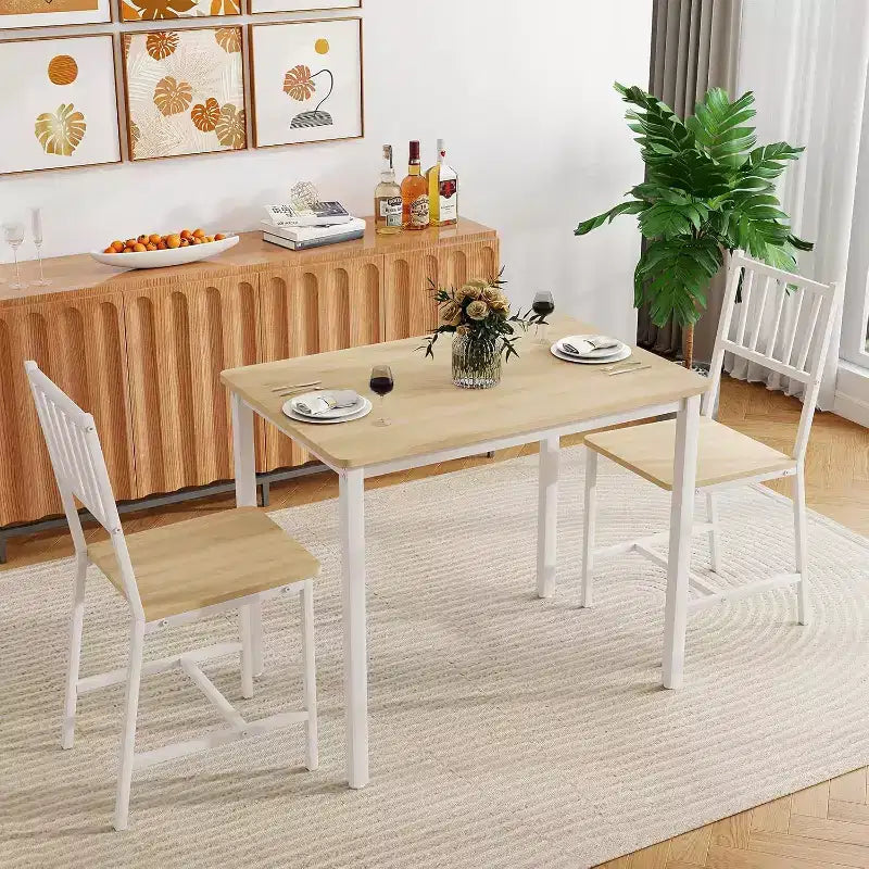 MooxvMoo Ensemble table à manger rectangulaire 3 pièces pour 2, ensemble table de cuisine avec 2 chaises, mobilier de coin petit-déjeuner pour cuisines, salle à manger, blanc