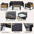 Ensemble de patio extérieur 4 pièces Polibi avec table basse et tables d'appoint pliantes