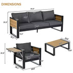 Ensemble de patio extérieur 4 pièces Polibi avec table basse et tables d'appoint pliantes