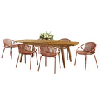 Ensemble de salle à manger d'extérieur 7 pièces extensible avec chaises empilables, table en bois d'acacia