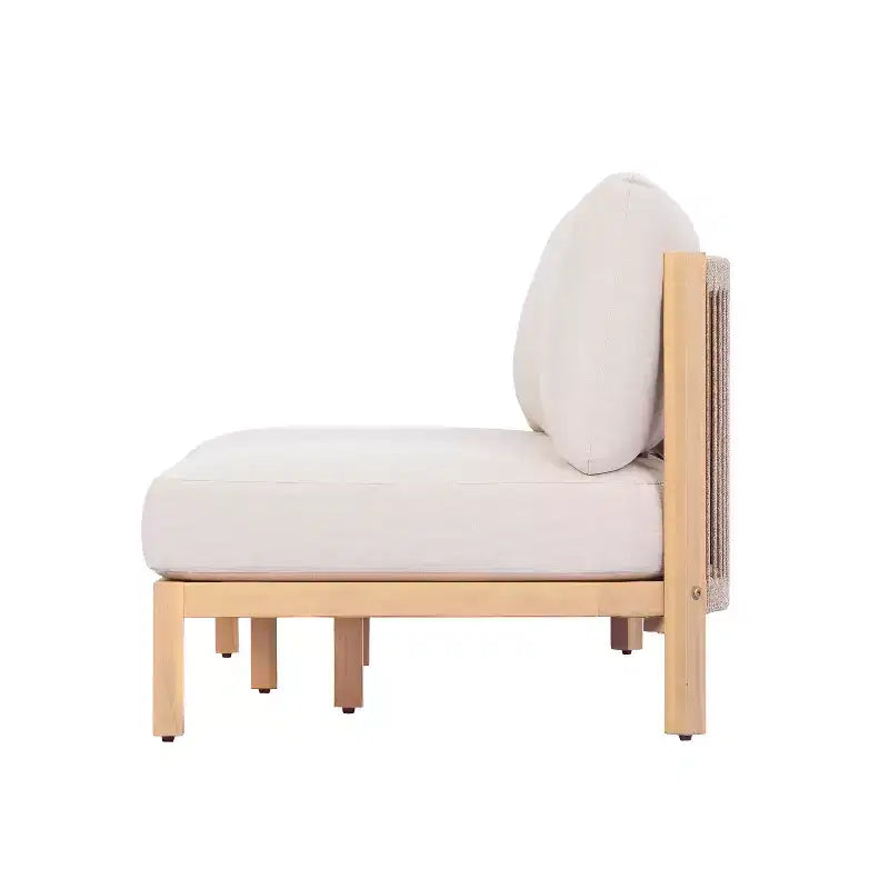 Ensemble de canapé de patio 4/5 pièces ModernLuxe, salon de jardin en bois d'acacia avec table basse, finition teck clair pour patio/jardin