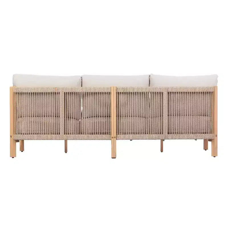 Ensemble de canapé de patio 4/5 pièces ModernLuxe, salon de jardin en bois d'acacia avec table basse, finition teck clair pour patio/jardin