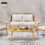 Ensemble de conversation ModernLuxe en bois d'acacia pour l'extérieur, ensemble de canapés de patio avec dossier en corde tressée et table basse, finition teck clair