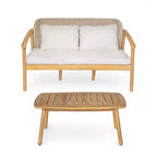 Ensemble de conversation ModernLuxe en bois d'acacia pour l'extérieur, ensemble de canapés de patio avec dossier en corde tressée et table basse, finition teck clair