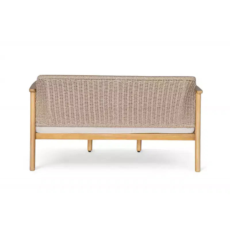 Ensemble de conversation ModernLuxe en bois d'acacia pour l'extérieur, ensemble de canapés de patio avec dossier en corde tressée et table basse, finition teck clair