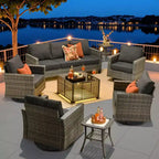 Ensemble de mobilier de jardin HOMLUX 8 pièces avec canapé 3 places, table basse et 4 fauteuils pivotants