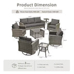 Ensemble de mobilier de jardin HOMLUX 8 pièces avec canapé 3 places, table basse et 4 fauteuils pivotants