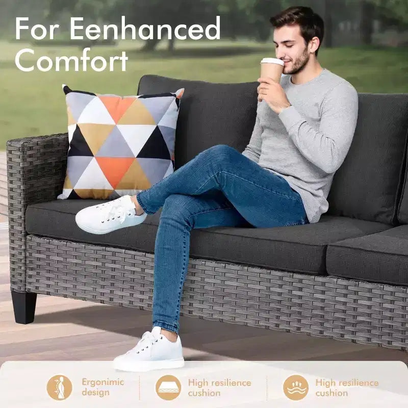 Ensemble de mobilier de jardin HOMLUX 8 pièces avec canapé 3 places, table basse et 4 fauteuils pivotants