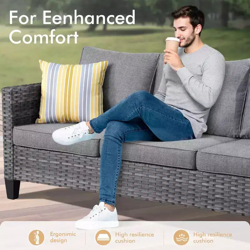 Ensemble de mobilier de jardin HOMLUX 8 pièces avec canapé 3 places, table basse et 4 fauteuils pivotants