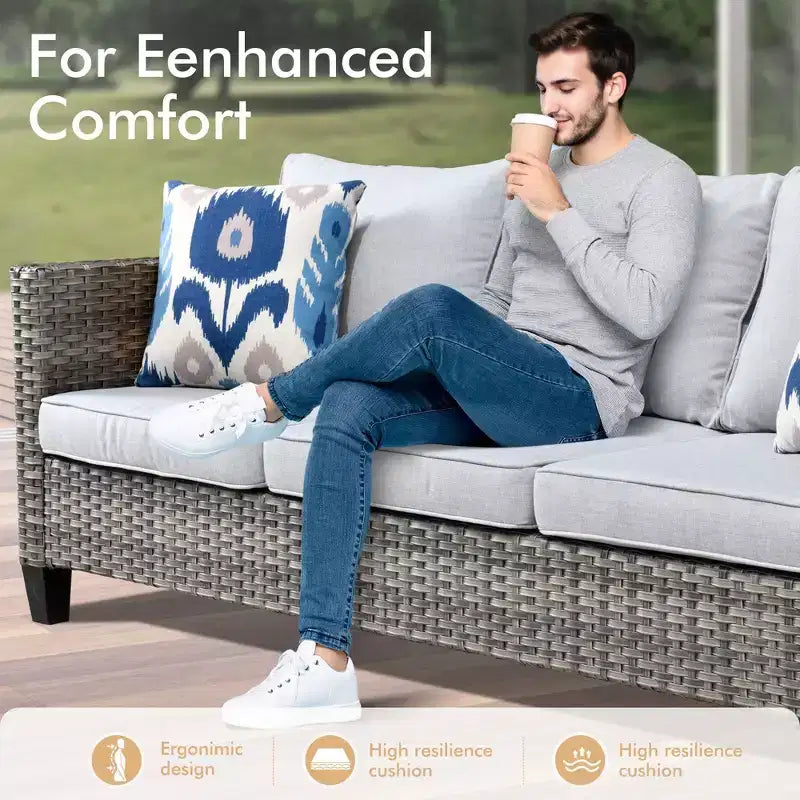 Ensemble de mobilier de jardin HOMLUX 8 pièces avec canapé 3 places, table basse et 4 fauteuils pivotants