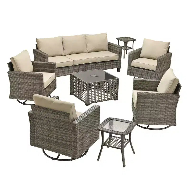 HOMLUX 8-Piece Outdoor Patio Furniture Set w/ 3-Seater Sofa, Lamp Table & 4 Swivel Chairs