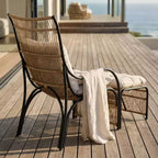 Ensemble de mobilier de jardin 3 pièces avec ottoman et table d'appoint, fauteuil en osier avec coussins pour terrasse, balcon et jardin, beige naturel