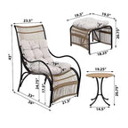 Ensemble de mobilier de jardin 3 pièces avec ottoman et table d'appoint, fauteuil en osier avec coussins pour terrasse, balcon et jardin, beige naturel