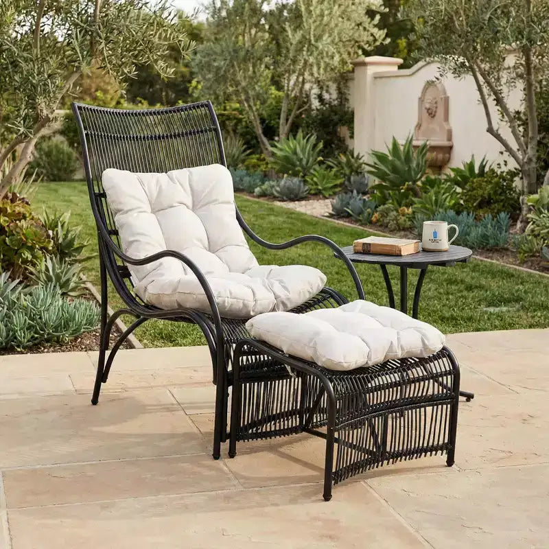 Ensemble de mobilier de jardin 3 pièces avec ottoman et table d'appoint, fauteuil en osier avec coussins pour terrasse, balcon et jardin, beige naturel