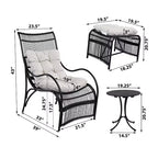 Ensemble de mobilier de jardin 3 pièces avec ottoman et table d'appoint, fauteuil en osier avec coussins pour terrasse, balcon et jardin, beige naturel