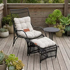 Ensemble de mobilier de jardin 3 pièces avec ottoman et table d'appoint, fauteuil en osier avec coussins pour terrasse, balcon et jardin, beige naturel