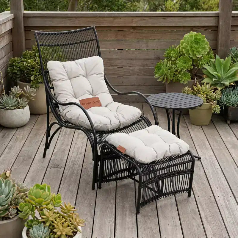 Ensemble de mobilier de jardin 3 pièces avec ottoman et table d'appoint, fauteuil en osier avec coussins pour terrasse, balcon et jardin, beige naturel