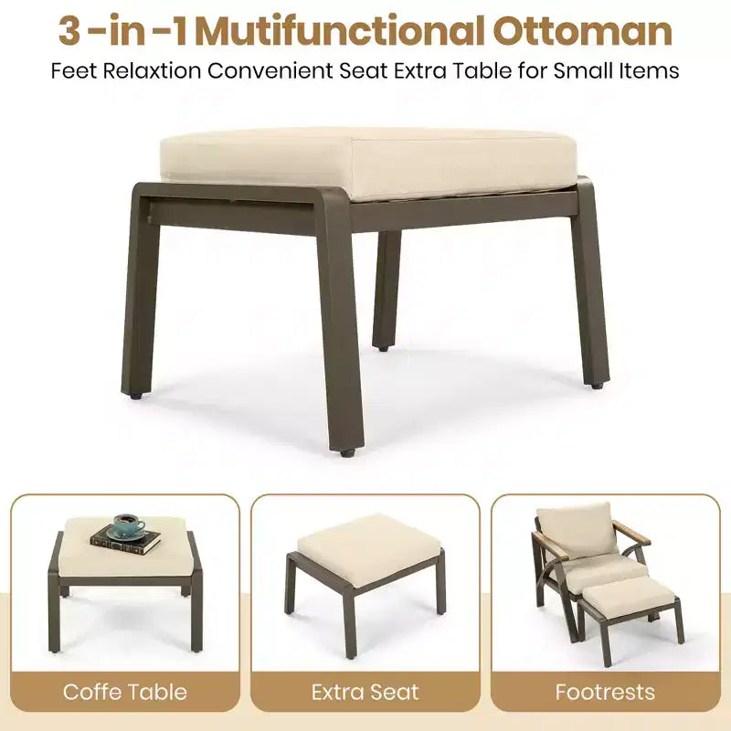 GDFStudio Carter Salon de jardin moderne 6 pièces en acier avec table basse en acacia et coussins
