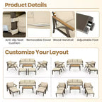 GDFStudio Carter Salon de jardin moderne 6 pièces en acier avec table basse en acacia et coussins