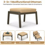 GDFStudio Carter Salon de jardin moderne 6 pièces en acier avec table basse en acacia et coussins