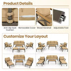 GDFStudio Carter Salon de jardin moderne 6 pièces en acier avec table basse en acacia et coussins