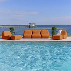 Big Joe Solvana Outdoor Patio Furniture Set, Weather-Resistant Cool Touch Silicone Stitched Leather Sofa, 7 Piece Sectional, Honey Sand