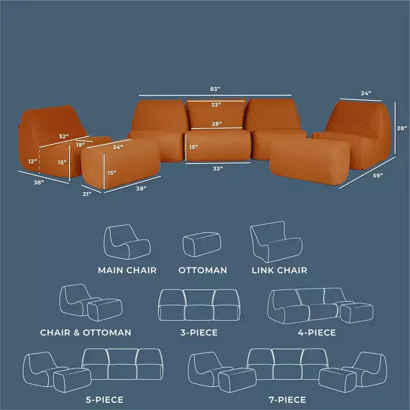 Ensemble de mobilier de jardin Big Joe Solvana, canapé en cuir surpiqué de silicone doux au toucher et résistant aux intempéries, sectionnel 7 pièces, couleur sable miel