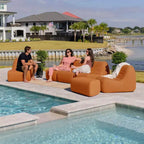Ensemble de mobilier de jardin Big Joe Solvana, canapé en cuir surpiqué de silicone doux au toucher et résistant aux intempéries, sectionnel 7 pièces, couleur sable miel