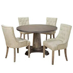 Angelo:HOME 5pc Ariana Traditional Pedestal Dining Set Gray: Upholstered Chairs, Rubberwood, Pedestal Table