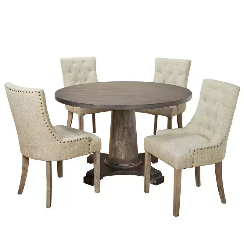 Angelo:HOME 5pc Ariana Traditional Pedestal Dining Set Gray: Upholstered Chairs, Rubberwood, Pedestal Table
