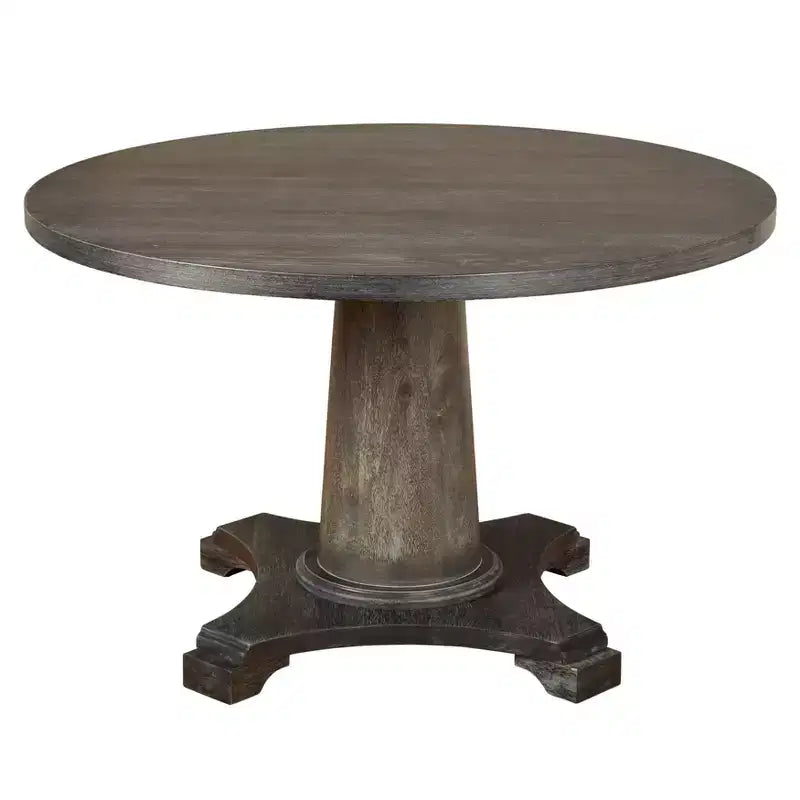 Angelo:Ensemble de salle à manger traditionnel 5 pièces Ariana gris : chaises rembourrées, bois d'hévéa, table à piédestal